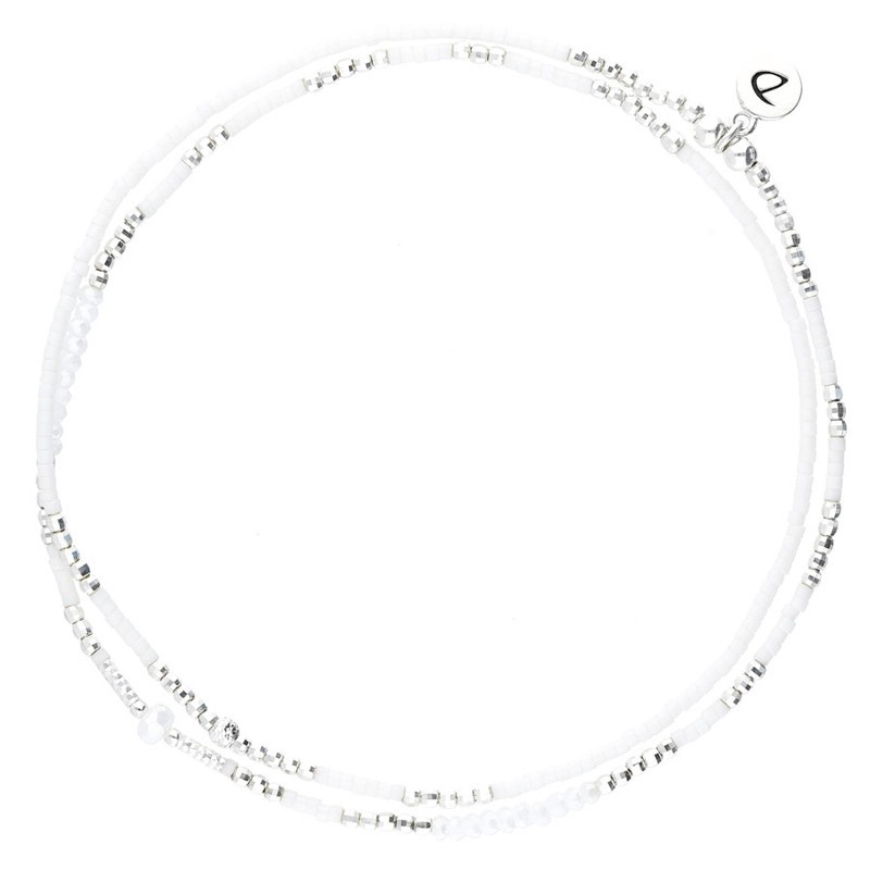 Chevillère multi-tours élastique Blanc Argent - Pierre Opaline Chevillère multi-tours élastique Blanc Argent - Pierre Opaline