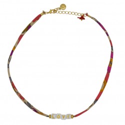 Collier court MELIE doré - Liberty rouge orange & texturé love signé By Garance
