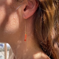 Boucles d'oreilles Pendantes Or CINDY - Chaînes & Perles rouge corail