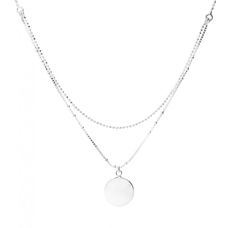 Collier ras de cou DEUX RANGS en Argent - Chaînes billes & Pastille plate signé Doriane Bijoux Collier ras de cou DEUX RANGS en Argent - Chaînes billes & Pastille plate signé Doriane Bijoux