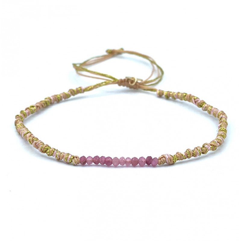Bracelet de cheville SERENA - Cordons rose doré & Rubis rose BELLE MAIS PAS QUE Bracelet de cheville SERENA - Cordons rose doré & Rubis rose BELLE MAIS PAS QUE