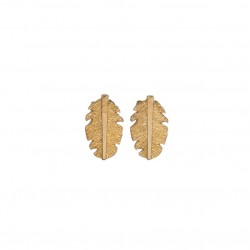 Boucles d'oreilles pendantes GOYA Or - Crochets & Feuilles striées plaquées signées JORGINA