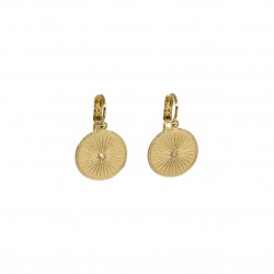 Boucles d'oreilles pendantes Or - Médailles texturées soleil & Zircons - IDEM