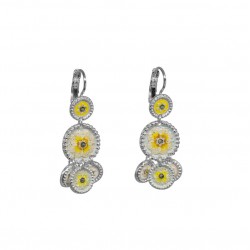 Boucles d'oreilles pendantes Argent - Médailles bouquets jaune blanc & zircons - IDEM