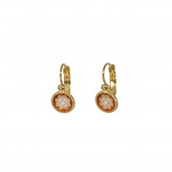 Boucles d'oreilles pendantes Or - Rosace zircons & Email orange rose - IDEM