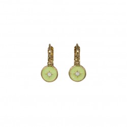 Boucles d'oreilles pendantes Or - Etoile zircons & Email vert fluo - IDEM