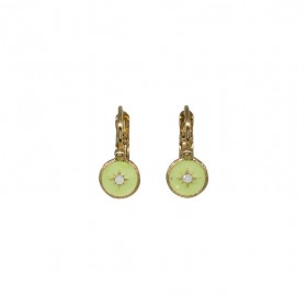 Boucles d'oreilles pendantes Or - Etoile zircons & Email vert fluo - IDEM