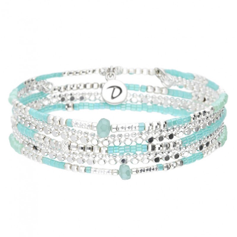 Bracelet élastique multitours LAOS argent - Perles de verre turquoise & Goutte DORIANE Bijoux Bracelet élastique multitours LAOS argent - Perles de verre turquoise & Goutte DORIANE Bijoux