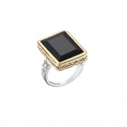 Bague Large argent doré - Onyx noir carré signée CANYON