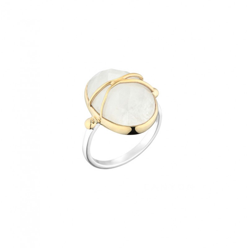 Bague Large argent doré - Pierre de Lune ovale signée CANYON Bague Large argent doré - Pierre de Lune ovale signée CANYON