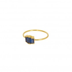 Bague fine Crystal doré - Anneau fin & Trois cristaux bleus UNE A UNE