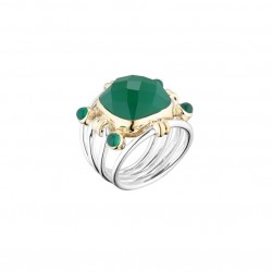 Bague Large argent doré - Perles & Pierres Onyx vert CANYON BIJOUX