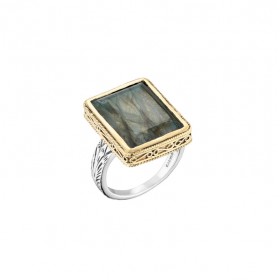 Bague OLYTE argent doré anneau ethnique & Labradorite rectangulaire CANYON BIJOUX