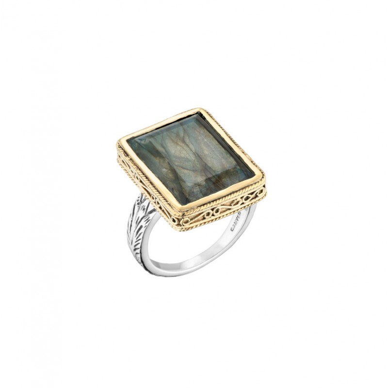 Bague OLYTE argent doré anneau ethnique & Labradorite rectangulaire CANYON BIJOUX