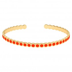 Bracelet Jonc ouvert fin Lumi TANGERINE doré - Cavités rondes émaillées - Bangle Up