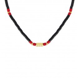 Collier court SURFER noir et rouge - Howlites & Tube doré NILAI PARIS