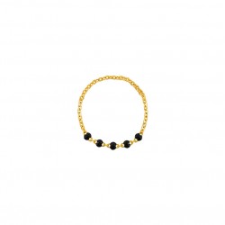 Bague chaîne fine plaqué or & Perles de résine noire - bijoux tréma capsule