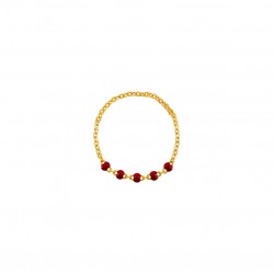 Bague chaîne fine plaqué RED or & Perles de résine rouge - Théma
