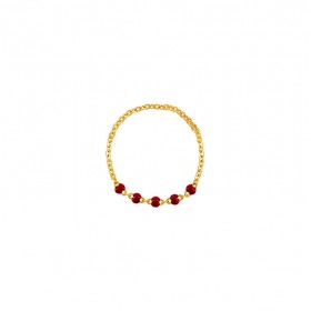 Bague chaîne fine plaqué RED or & Perles de résine rouge - Théma