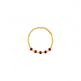 Bague chaîne fine plaqué RED or & Perles de résine rouge - Théma