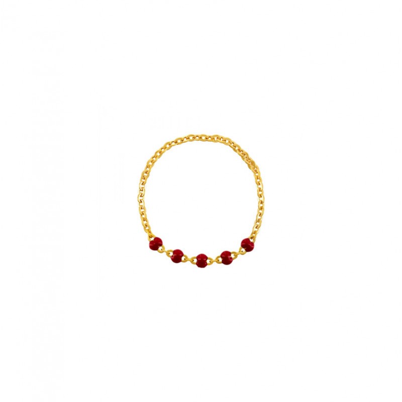 Bague chaîne fine plaqué RED or & Perles de résine rouge - Théma
