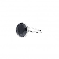 Bague large en Argent - Anneau strié & Spinelle ronde 13 mm - DORIANE Bijoux
