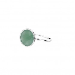 Bague large en Argent - Anneau strié & Aventurine ronde 13 mm - DORIANE Bijoux