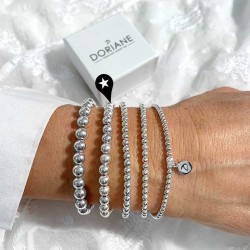 Bracelet élastique BOULES - Perles en argent 925/1000 - 5 mm TAILLE S