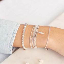 Bracelet élastique BOULES - Perles en argent 925/1000 - 5 mm TAILLE S