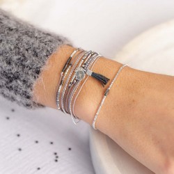 Bracelet fin élastique INFINITY en Argent - Perle de verre Kaki foncé TAILLE M