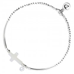 Bracelet fin élastique Argent - Croix Nacre & Zircon blanc DORIANE Bijoux