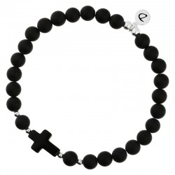 Bracelet Homme élastique BAD BOY argent - Onyx noir & Croix - DORIANE Bijoux