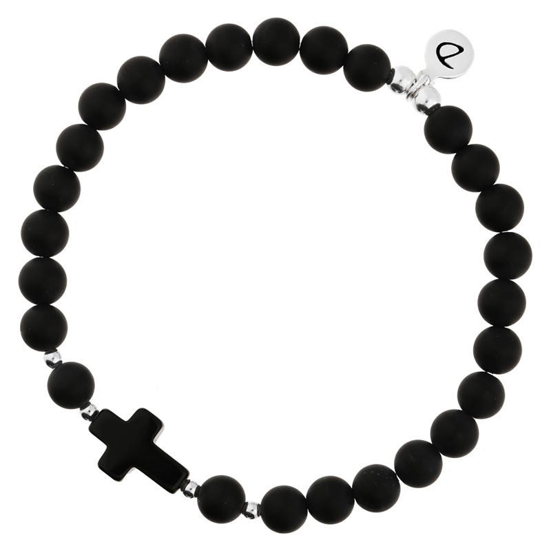 Bracelet Homme élastique BAD BOY argent - Onyx noir & Croix - DORIANE Bijoux Bracelet Homme élastique BAD BOY argent - Onyx noir & Croix - DORIANE Bijoux