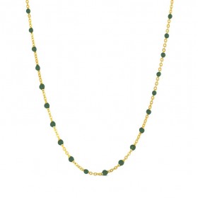 Collier court chaîne fine plaqué or & Perles de résine verte Bijoux Théma