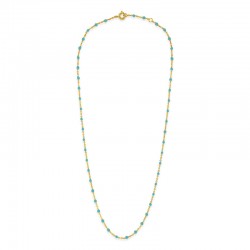 Collier court chaîne fine plaqué Or & Perles de résine turquoise Bijoux Théma