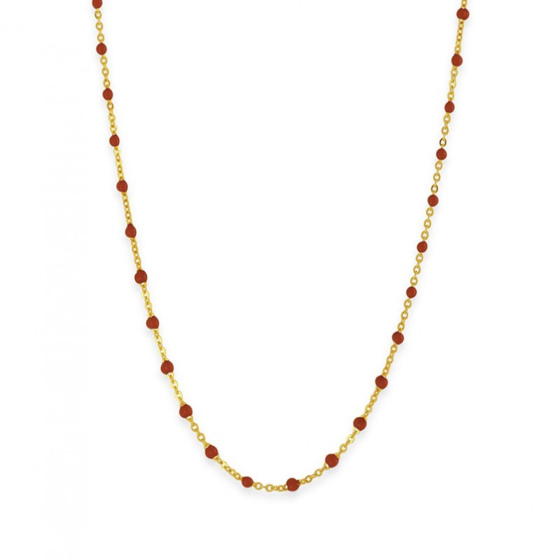 Collier court chaîne fine plaqué or & Perles de résine rouge BIJOUX THEMA PLAQUE OR Collier court chaîne fine plaqué or & Perles de résine rouge BIJOUX THEMA PLAQUE OR