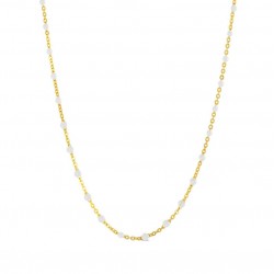 Collier court chaîne fine plaqué or & Perles de résine blanche BIJOUX THEMA PLAQUE OR