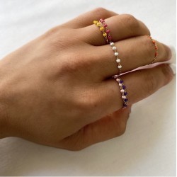Bague chaîne fine plaqué RED or & Perles de résine rouge TAILLE 58
