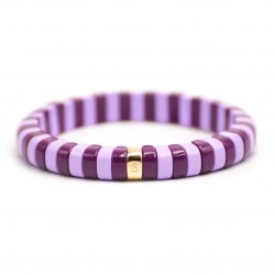 Bracelet élastiqué ARCHI RONDS doré & Rondelles émaillées violet de Simone à Bordeaux