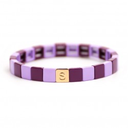 Bracelet élastiqué ARCHI 2 doré & Cubes émaillés violet de Simone à Bordeaux