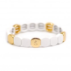 Bracelet élastiqué NEW COLORFUL CO - Pastilles émail doré & Blanc de Simone à Bordeaux