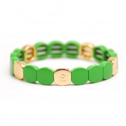 Bracelet élastiqué NEW COLORFUL CO - Pastilles émail doré & Menthe de Simone à Bordeaux