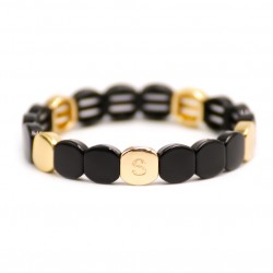 Bracelet élastiqué NEW COLORFUL CO - Pastilles émail doré & Noir de Simone à Bordeaux