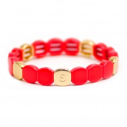 Bracelet élastiqué NEW COLORFUL CO  de Simone à Bordeaux- Pastilles émail doré & Fuschia