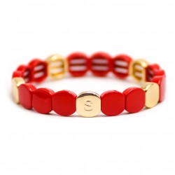 Bracelet élastiqué NEW COLORFUL CO - Pastilles émail doré & Rouge de Simone à Bordeaux