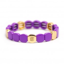 Bracelet élastiqué NEW COLORFUL CO - Pastilles émail doré & Violet pep de Simone à Bordeaux