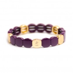 Bracelet élastiqué NEW COLORFUL CO - Pastilles émail doré & Aubergine de Simone à Bordeaux