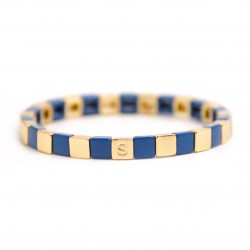 Bracelet élastiqué VERONIKA - Cubes émaillés doré & Bleu de Simone à Bordeaux