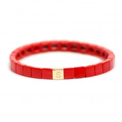 Bracelet élastiqué VERONIKA GOLD & Cubes émaillés rouge de Simone à Bordeaux