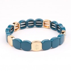 Bracelet élastiqué COLORFUL NEWCO - Pastilles émail doré & bleu canard Simone à Bordeaux